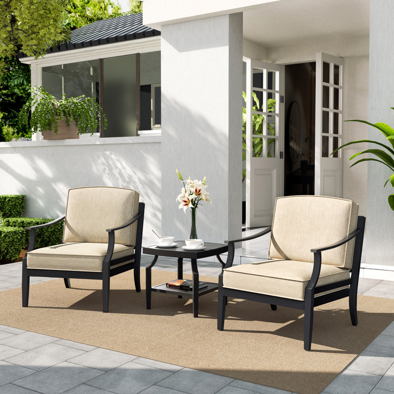 Tamarin 3 Pieces Outdoor/Indoor Aluminum Patio Club Conversation Seating Group With Sunbrella® Cushions And Side Table