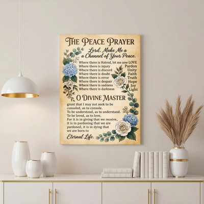 The Peace Prayer Floral Canvas Wrapped Wall Art With Elegant Flowers And Inspirational Text For Home Decor And Spiritual Spaces