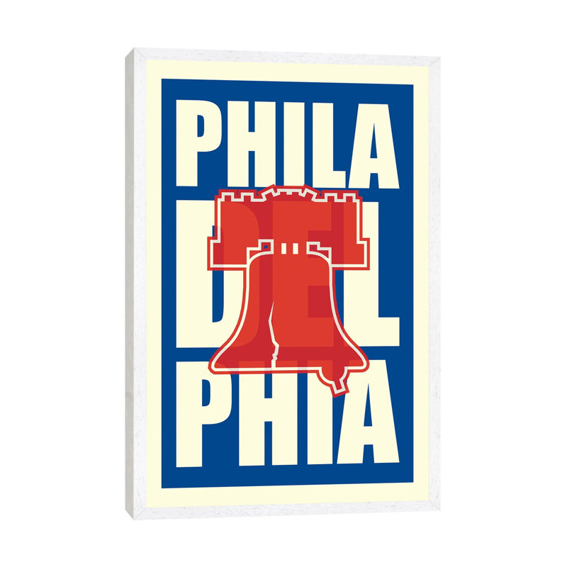 Philadelphia Typography Liberty Bell by Benton Park Prints - Print on Canvas, White Framed, 66.04 cm H x 45.72 cm W