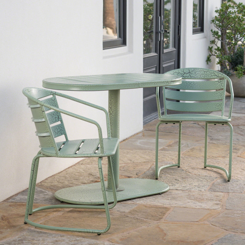Bistro d'extérieur en fer - pour la cour arrière, 2 chaises et espaces de table ovales, Green