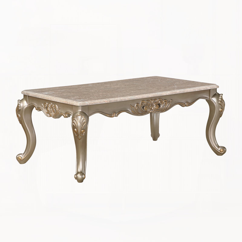 Table basse de style traditionnel en bois de couleur or champagne, H 21 po x l 48 po x P 28 po