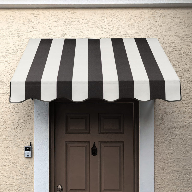 Auvent fixe en tissu acrylique San Francisco Awntech, Rayures noires et blanches, H 31 po x l 40,5 po x P 24 po