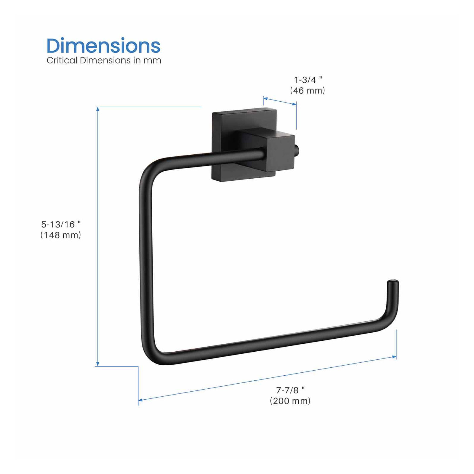Cube Bathroom Towel Ring, Matte Black