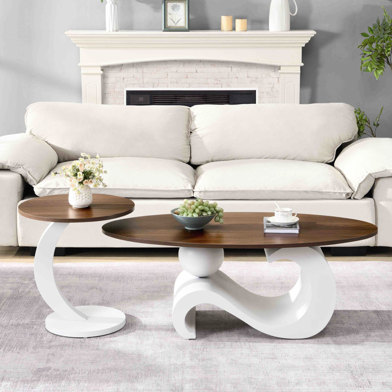 Table basse gigogne ovale blanche et ronde, design de luxe 19,69 po, stable