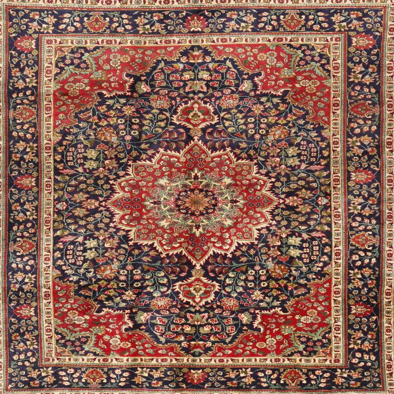 Tapis bleu marine oriental, Carré 6 pi