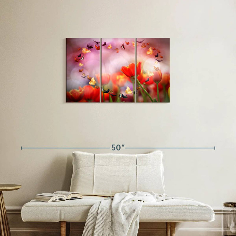 Hardie, tulipes et papillons, H 20 po x l 33 po