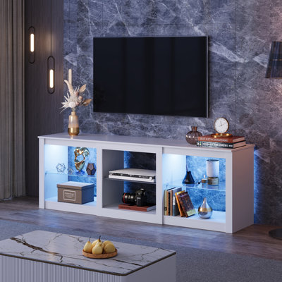 Kruszewski 65" TV Stand for TVs Up to 75" with LED Lights and Open Storage, Modern Entertainment Center with Adjustable Glass Shelves, Wooden Media Console for Living Room and Bedroom