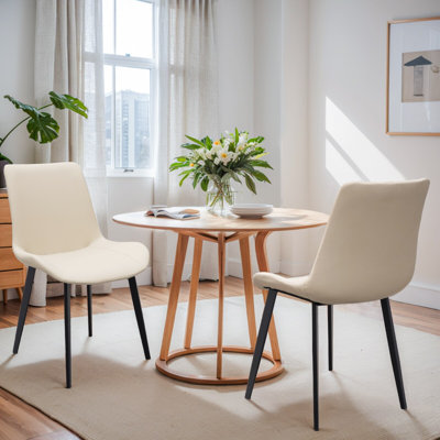 Chaise de salle à manger en cuir PU beige avec pieds en métal, ensemble de 4 chaises rembourrées modernes pour la cuisine, le restaurant, le salon, la salle de réunion
