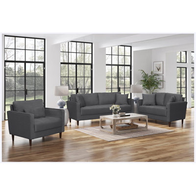 Canapé 3 places contemporain en tissu gris avec coussins capitonnés et meubles de salon