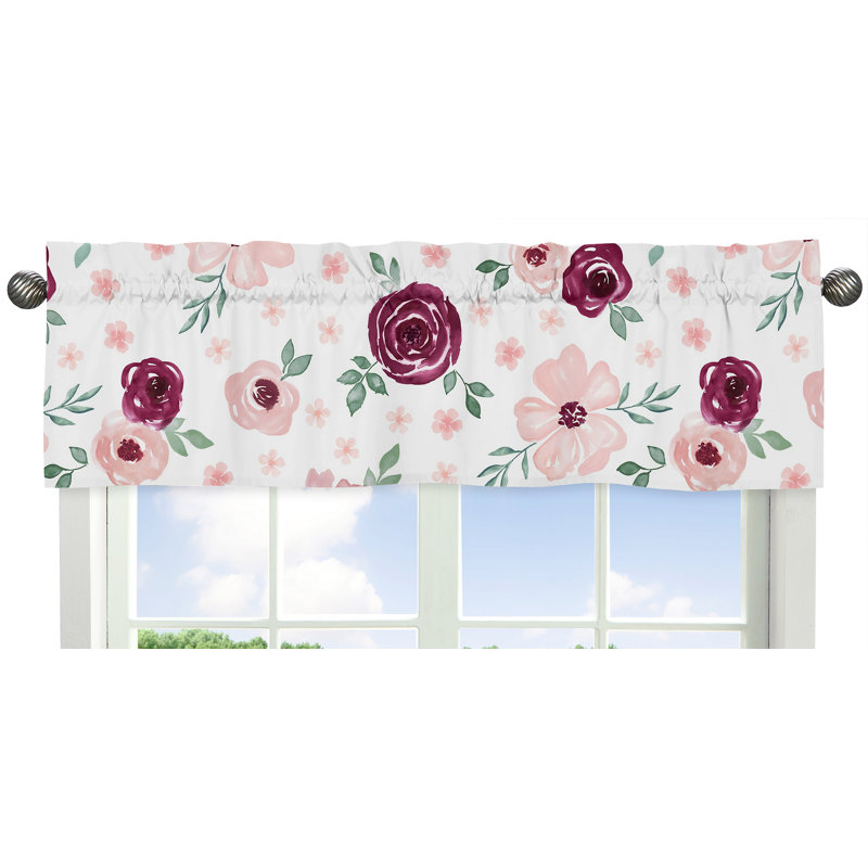 Floral Watercolor Burgundy and Pink Microfiber Window Valance