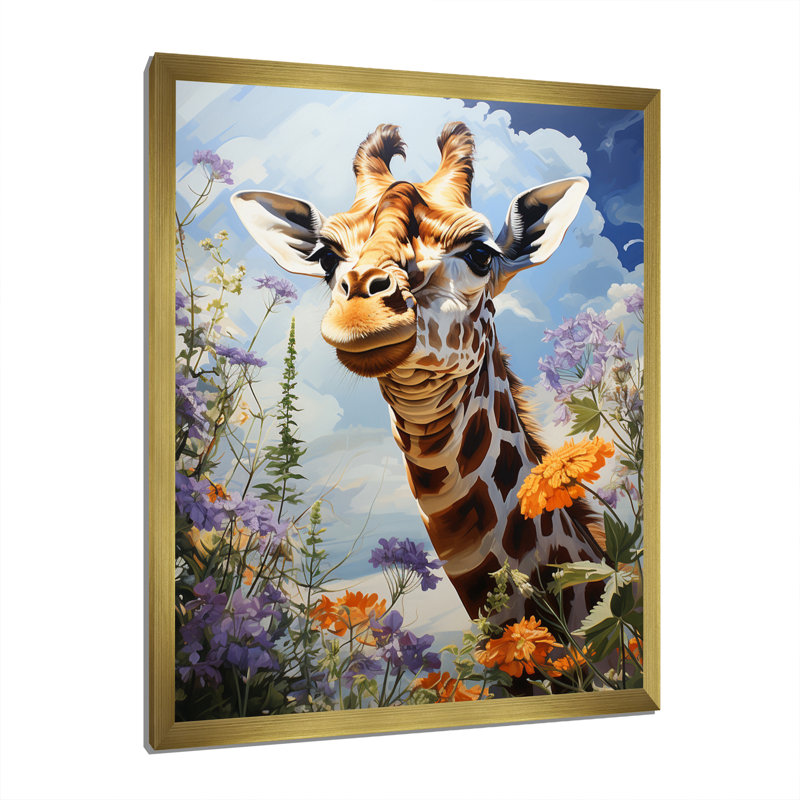 Girafe élégante, reproduction d'art sur toile, H 32 po x l 24 po x P 1 po, Encadrement doré