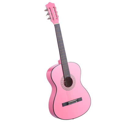 Guitare classique, 38 pouces, trousse de démarrage en bois pour débutants, avec cordes en nylon, housse, sangle, accordeur, cordes supplémentaires, médiators, capo, tilleul, pour adolescents, étudiants, rose