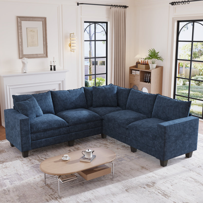 Canapé modulaire en L de 97 po avec rangement de 5 pièces, Bleu