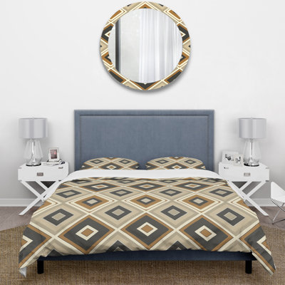 Ensemble de housse de couette beige et brun Midcentury Retro Rhombus I - Midcentury