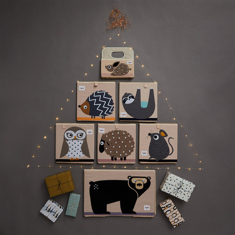 Bear Design Beige and Black Polyester Toy Chest