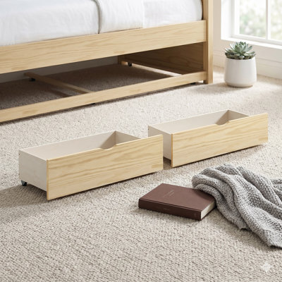 Rosemarie Transitional Solid Wood Storage Boxes, 2 Pieces with Smooth-Glide Casters & Polished Nickel Flush Ring Pulls