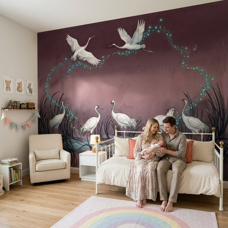 Papier peint mural Cranes, 100 po x 96 po, Peler et coller