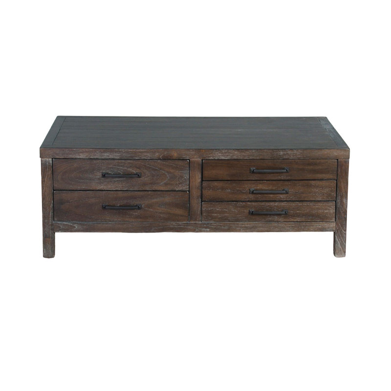 Nikay Coffee Table, 5 Drawers, Dark Brown Mindi, Rectangular 50 Inch