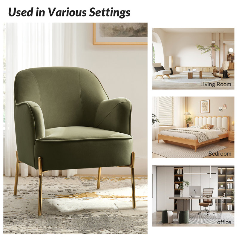 Cleo 26" Wide Contemporary Chair With Recessed Arms, Moss