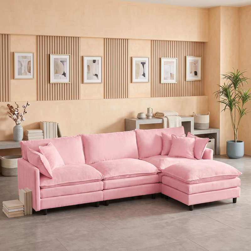 Canapé modulaire avec coussins de siège et repose-pieds mobile, Pink