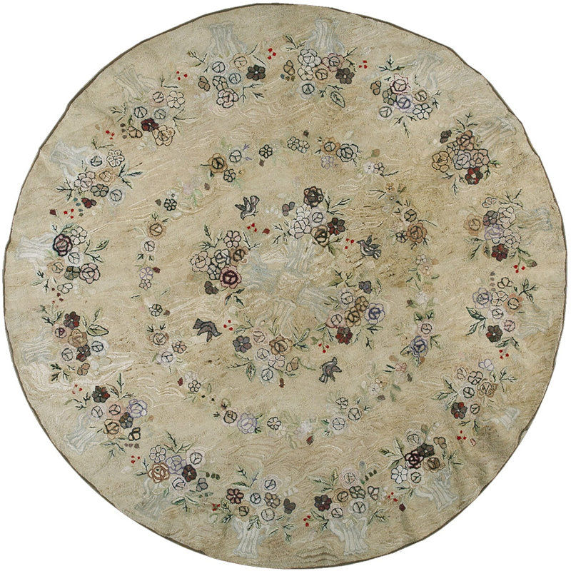 Antique Cotton Ivory Beige Cream White Hooked - Loop Pile Rug
