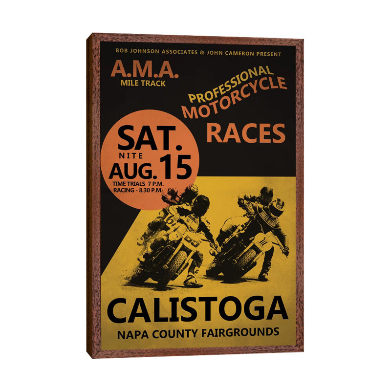 Calistoga Motorcycle Races by Mark Rogan - Print on Canvas, 101.6cm H x 66.04cm W x 3.81cm D, Classic Brown Wood Framed