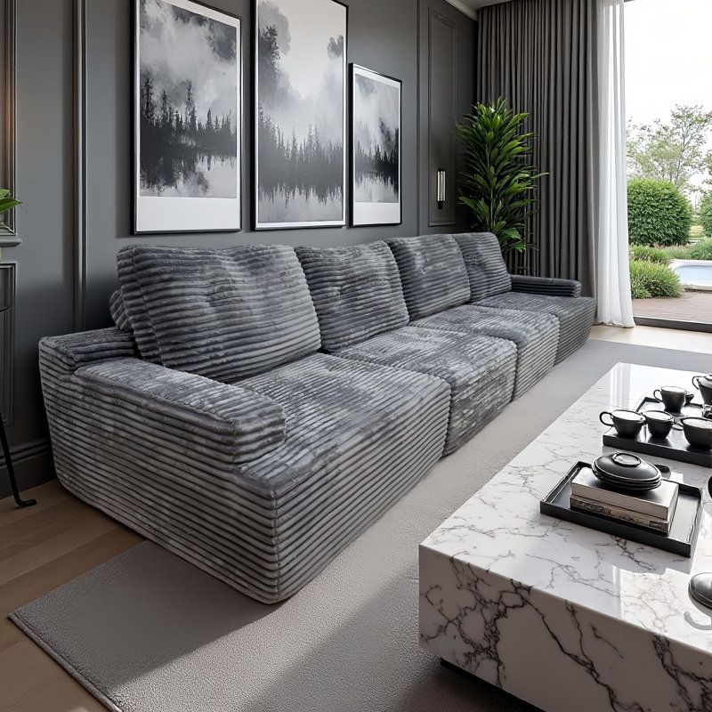 Vacuum compressed grey four-seater living room sofa