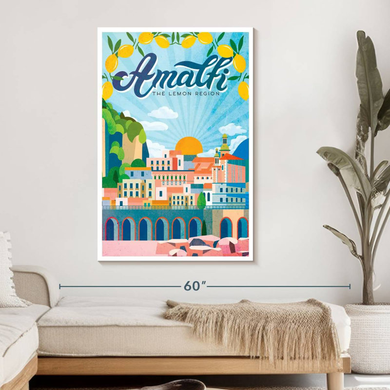 Amalfi Turquoise, affiche rétro sur toile, H 48 po x l 32 po x P 1,25 po