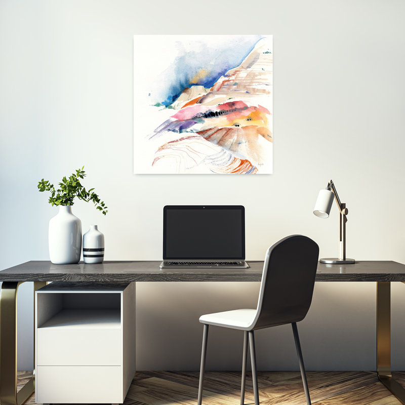 Randonnée contemporaine dans le désert avec art bleu-brun, H 18 po x l 18 po