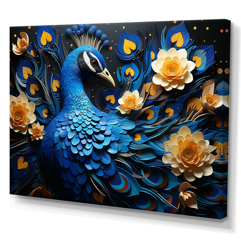 Peacocks Royal Plumage IV - paon, art mural sur toile, Cadre naturel flottant, H 24 po x l 32 po