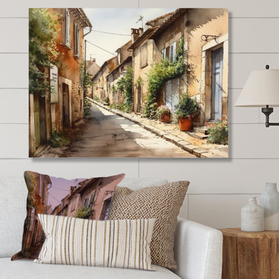 Rochan Mediterranean Village Street I - Landscape Cottage Framed Canvas Print
