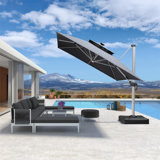 Sarith 10' X 13' Patio Umbrella Outdoor Rectangle Umbrella Large Cantilever Umbrella，with Solar Lights，with Base
