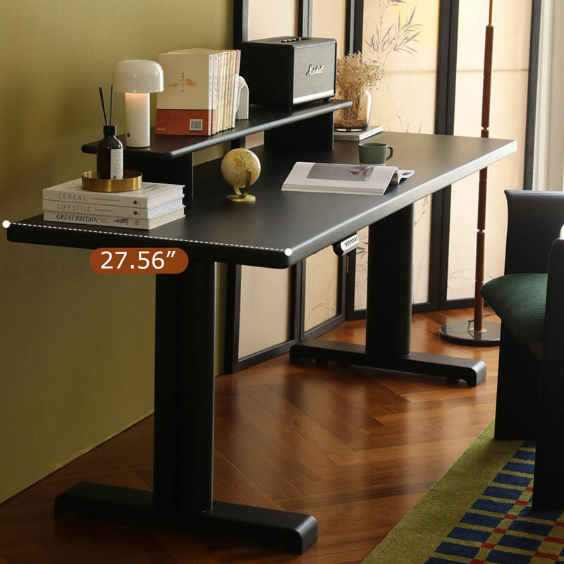 Black Rectangular Solid Wood desk, 27.56"H×70.87"L×27.56"W