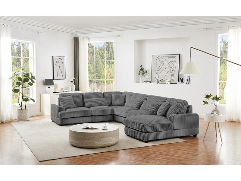 Canapé modulaire en U en velours côtelé gris foncé pour le salon, Dark Grey Corduroy