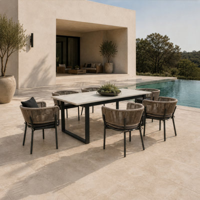 Suntide - Outdoor Grey Fabric + Grey Acacia + Rattan Dining Set