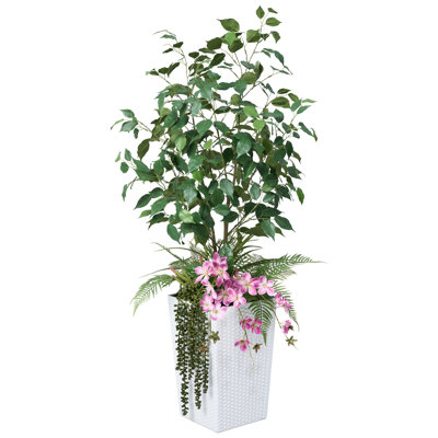 Adcock Artificial Ficus Tree 4FT - UV Resistant Faux Plants with Tapered Planter and Decorative Plants