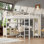 Grand lit mezzanine avec garde-robe, bureau et tablettes de rangement