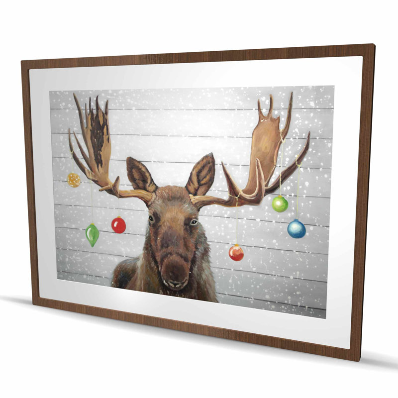 «Moose Has Christmas Balls» - reproduction encadrée de chambre à coucher rustique, Brun