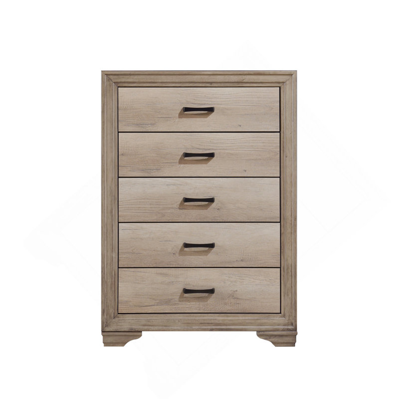Commode de chambre à coucher 1 pièce avec 5 tiroirs et quincaillerie noire