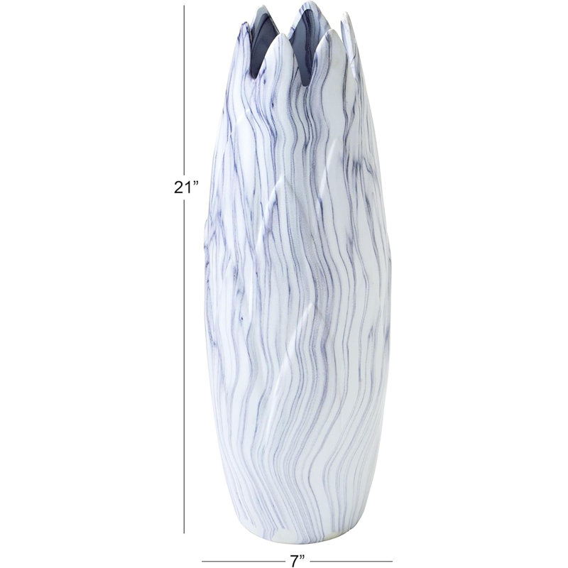 Beige Marbled Ceramic Organic-Shaped Table Vase