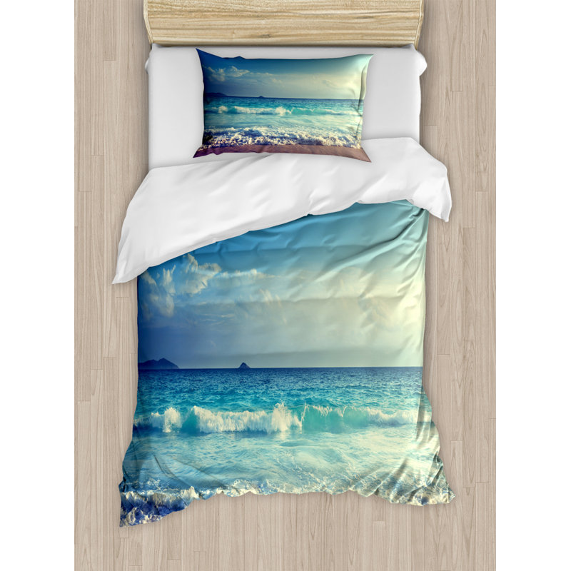Twin Coastal Ocean Print Duvet Cover Set