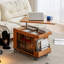 Chariot à thé scandinave à hauteur réglable en bois de cerisier avec portes et roulettes en verre - chariot de service mobile L 28,3 po x l 16,5 po