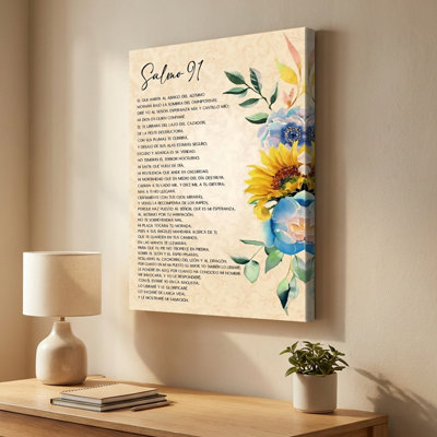 Psalm 91 text: Elegant script on floral background Canvas Wall Art - Watercolor painting style. Modern Painting - 1" Deep Gallery Wrapped - 24" x 36"