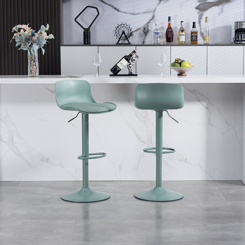 Ensemble de 2 tabourets de bar pivotants à hauteur ajustable en cuir synthétique avec dossier ergonomique, base robuste - vert menthe