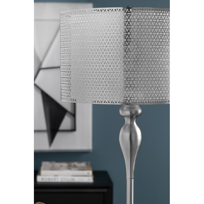 Lampe sur pied avec abat-jour double tambour, Nickel brossé