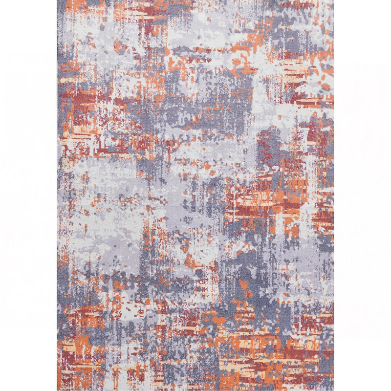 Tapis gris et rouille à motif abstrait lavable à la machine, Rectangulaire 2 pi x 3 pi