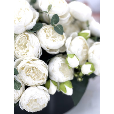 Rose Peony Arrangement, Artificial Faux Floral Centerpiece