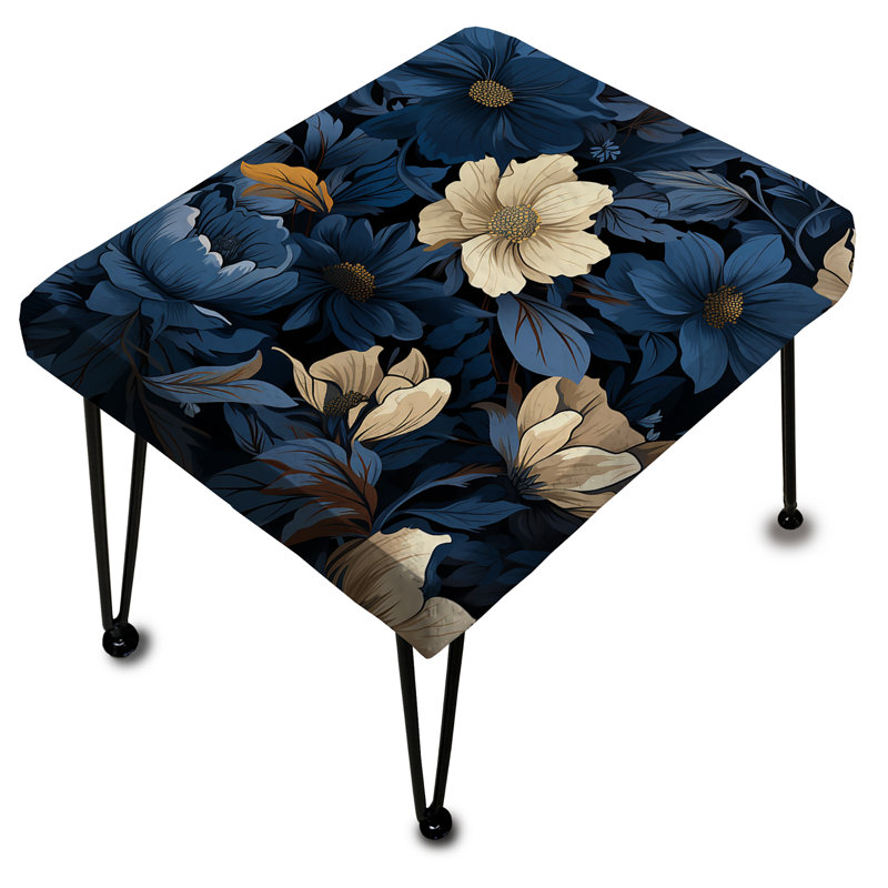 Nightfall Dark Blue And White Floral Pattern - Floral Rectangle Ottoman