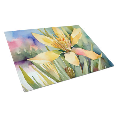 New Mexico Yucca Flower in Watercolor Glass Cutting Board Large