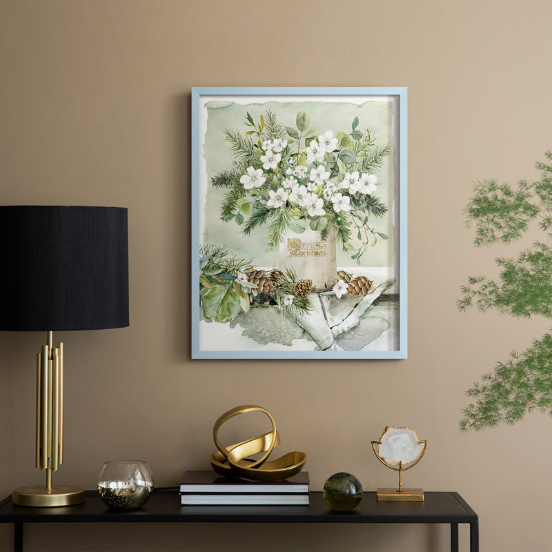«Merry Christmas Bouquet», reproduction encadrée - bois massif, H 21 po x l 17 po, Bleu